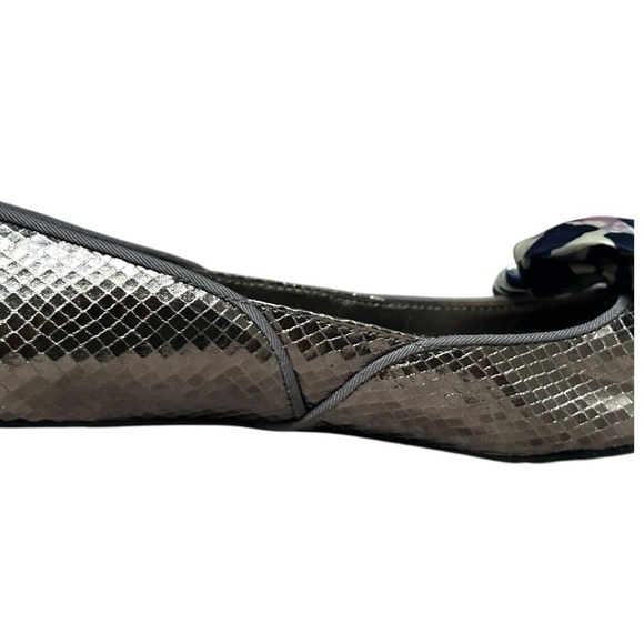 Libby Edelman Kendra Snake Print Pewter Peep Toe Bow Flats Women’s 8.5 Slip On - Picture 9 of 10